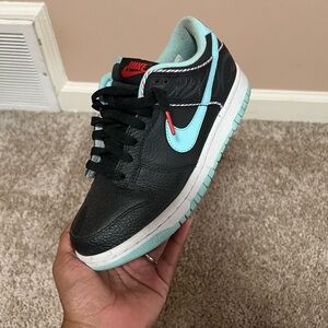 Nike Black and Aqua Sneakers with Red Logo